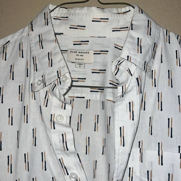 Club Monaco Matchstick Pattern Slim Fit S/S Button Down - Picture 2 of 4